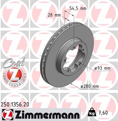 Гальмівний диск ZIMMERMANN 250.1356.20