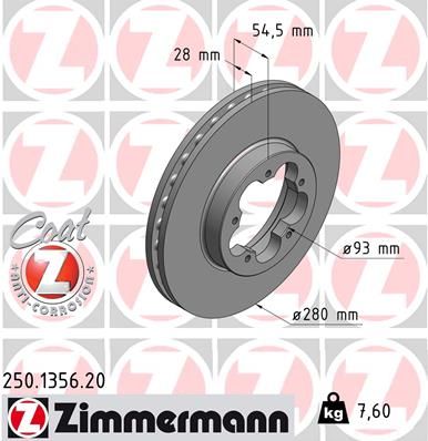 Stabdžių diskas ZIMMERMANN 250.1356.20