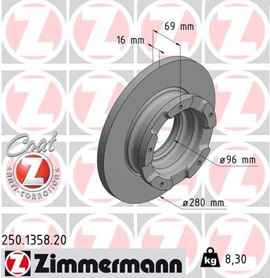 Stabdžių diskas ZIMMERMANN 250.1358.20