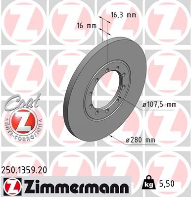 Stabdžių diskas ZIMMERMANN 250.1359.20