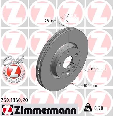 Stabdžių diskas ZIMMERMANN 250.1360.20