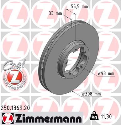 Stabdžių diskas ZIMMERMANN 250.1369.20