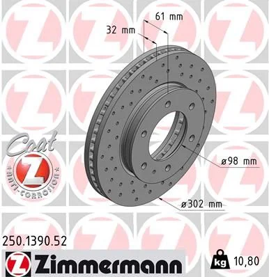 Stabdžių diskas ZIMMERMANN 250.1390.52