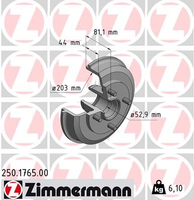 Stabdžių būgnas ZIMMERMANN 250.1765.00