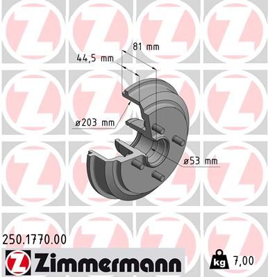 Гальмівний барабан ZIMMERMANN 250.1770.00