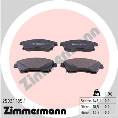Комплект гальмівних накладок, дискове гальмо ZIMMERMANN 25031.185.1