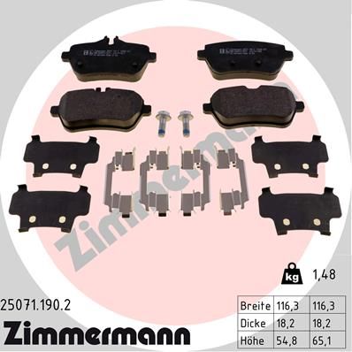 Комплект гальмівних накладок, дискове гальмо ZIMMERMANN 25071.190.2