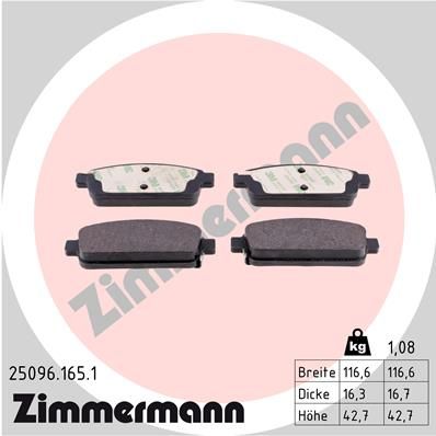 Stabdžių trinkelių rinkinys, diskinis stabdys ZIMMERMANN 25096.165.1