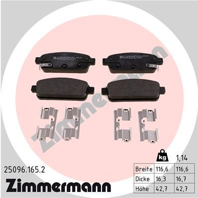 Stabdžių trinkelių rinkinys, diskinis stabdys ZIMMERMANN 25096.165.2