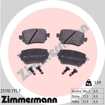 Комплект гальмівних накладок, дискове гальмо ZIMMERMANN 25110.175.1