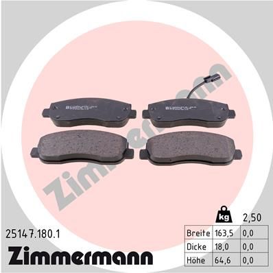 Комплект гальмівних накладок, дискове гальмо ZIMMERMANN 25147.180.1