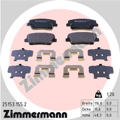 Комплект гальмівних накладок, дискове гальмо ZIMMERMANN 25153.155.2