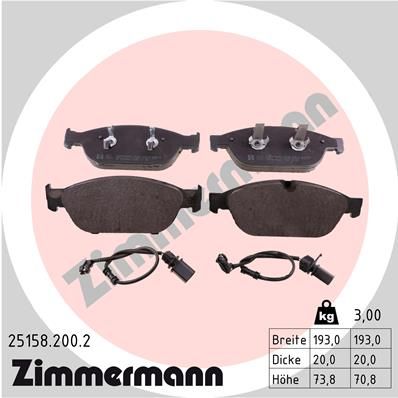 Комплект гальмівних накладок, дискове гальмо ZIMMERMANN 25158.200.2