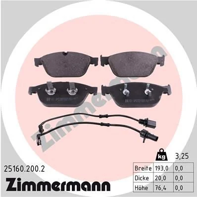 Stabdžių trinkelių rinkinys, diskinis stabdys ZIMMERMANN 25160.200.2