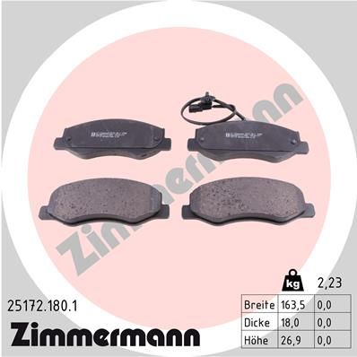 Комплект гальмівних накладок, дискове гальмо ZIMMERMANN 25172.180.1