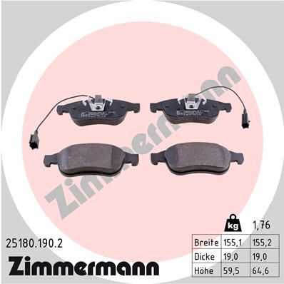 Комплект гальмівних накладок, дискове гальмо ZIMMERMANN 25180.190.2