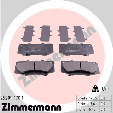 Комплект гальмівних накладок, дискове гальмо ZIMMERMANN 25209.170.1