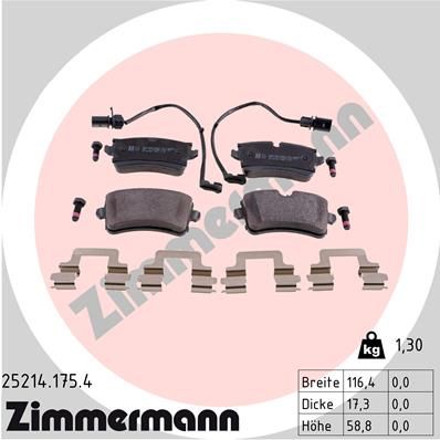 Комплект гальмівних накладок, дискове гальмо ZIMMERMANN 25214.175.4