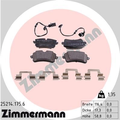 Комплект гальмівних накладок, дискове гальмо ZIMMERMANN 25214.175.6