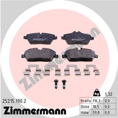 Комплект гальмівних накладок, дискове гальмо ZIMMERMANN 25215.190.2