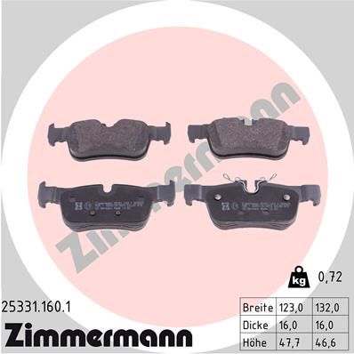 Комплект гальмівних накладок, дискове гальмо ZIMMERMANN 25331.160.1