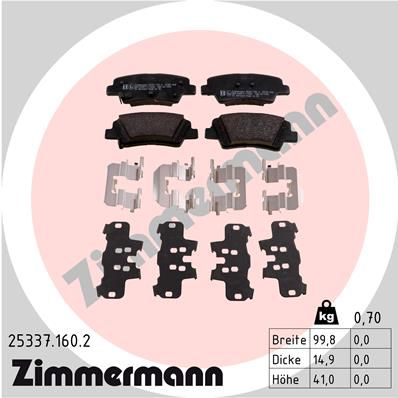 Комплект гальмівних накладок, дискове гальмо ZIMMERMANN 25337.160.2