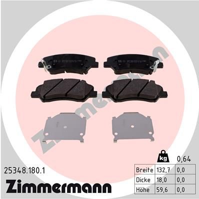 Комплект гальмівних накладок, дискове гальмо ZIMMERMANN 25348.180.1