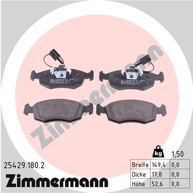 Комплект гальмівних накладок, дискове гальмо ZIMMERMANN 25429.180.2