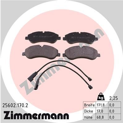 Комплект гальмівних накладок, дискове гальмо ZIMMERMANN 25602.170.2