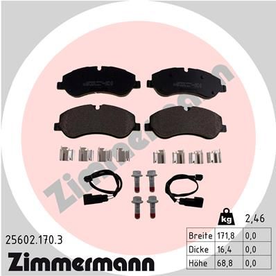 Комплект гальмівних накладок, дискове гальмо ZIMMERMANN 25602.170.3