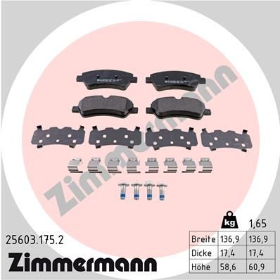 Комплект гальмівних накладок, дискове гальмо ZIMMERMANN 25603.175.2