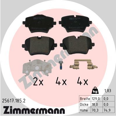 Комплект гальмівних накладок, дискове гальмо ZIMMERMANN 25617.185.2