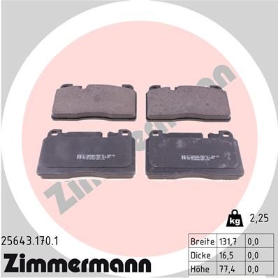Комплект гальмівних накладок, дискове гальмо ZIMMERMANN 25643.170.1