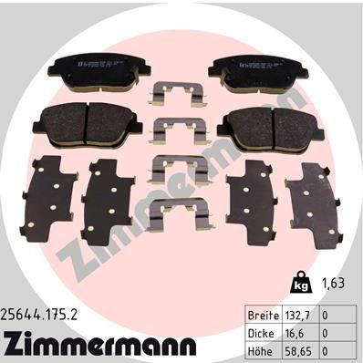 Комплект гальмівних накладок, дискове гальмо ZIMMERMANN 25644.175.2