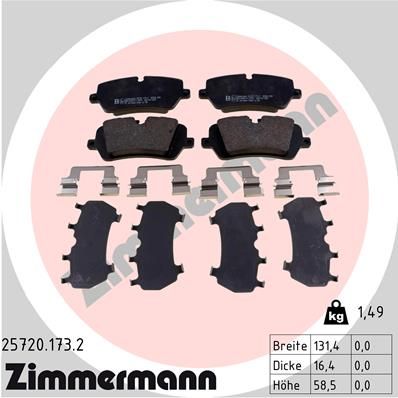 Комплект гальмівних накладок, дискове гальмо ZIMMERMANN 25720.173.2