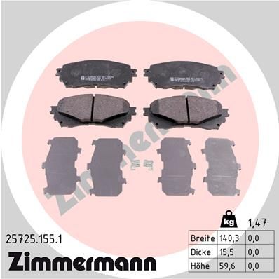 Комплект гальмівних накладок, дискове гальмо ZIMMERMANN 25725.155.1