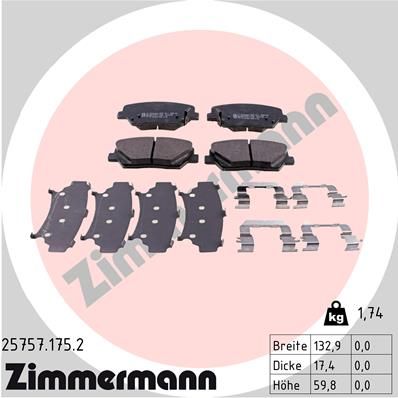 Stabdžių trinkelių rinkinys, diskinis stabdys ZIMMERMANN 25757.175.2