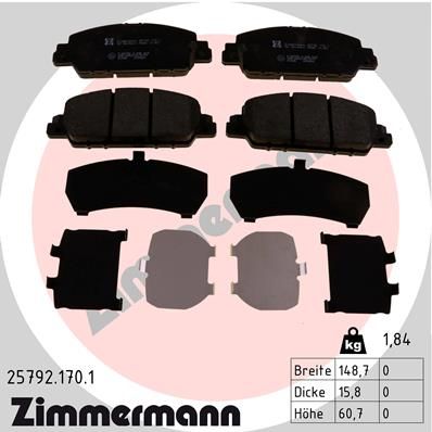 Stabdžių trinkelių rinkinys, diskinis stabdys ZIMMERMANN 25792.170.1