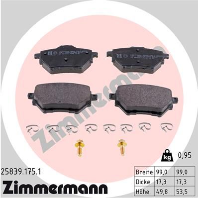 Комплект гальмівних накладок, дискове гальмо ZIMMERMANN 25839.175.1