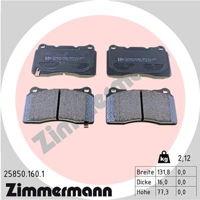 Комплект гальмівних накладок, дискове гальмо ZIMMERMANN 25850.160.1