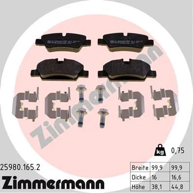 Stabdžių trinkelių rinkinys, diskinis stabdys ZIMMERMANN 25980.165.2