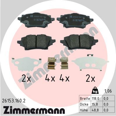 Комплект гальмівних накладок, дискове гальмо ZIMMERMANN 26153.160.2