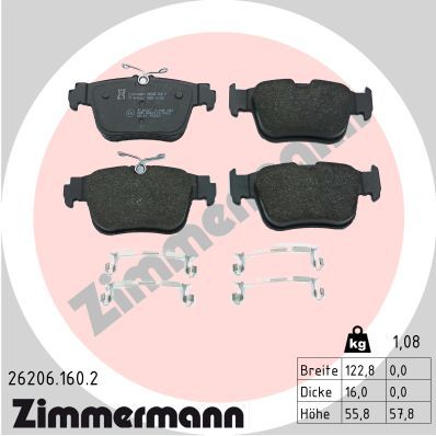 Stabdžių trinkelių rinkinys, diskinis stabdys ZIMMERMANN 26206.160.2