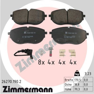 Комплект гальмівних накладок, дискове гальмо ZIMMERMANN 26270.190.2