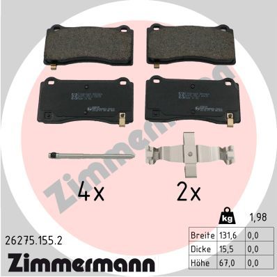 Комплект гальмівних накладок, дискове гальмо ZIMMERMANN 26275.155.2