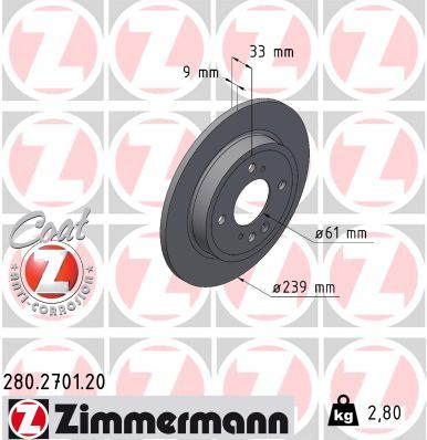 Гальмівний диск ZIMMERMANN 280.2701.20