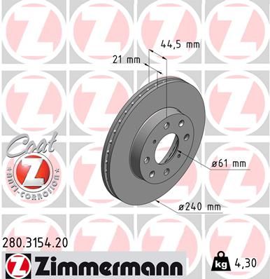 Brake Disc ZIMMERMANN 280.3154.20