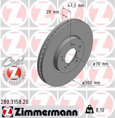 Stabdžių diskas ZIMMERMANN 280.3158.20