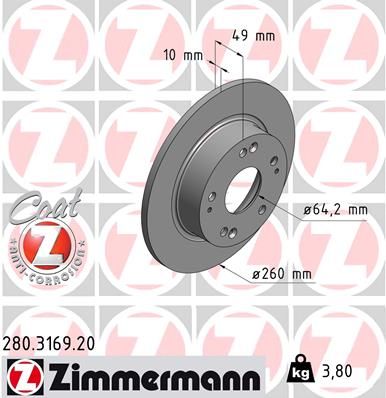 Stabdžių diskas ZIMMERMANN 280.3169.20