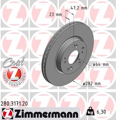 Stabdžių diskas ZIMMERMANN 280.3171.20